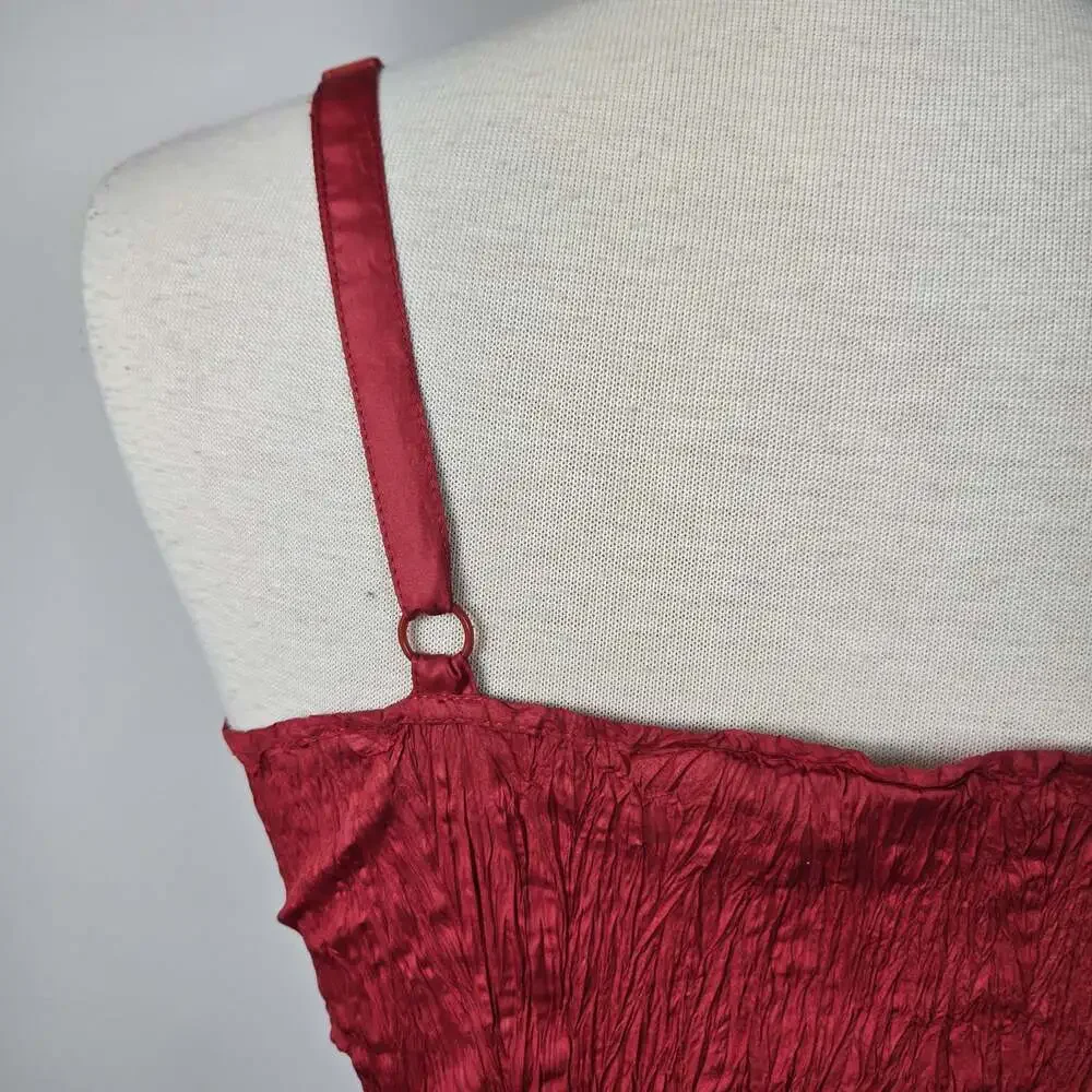 Y2K PULI Red Crinkle Cami Tank Top Stretch Ruched Party Clubwear Small Rave